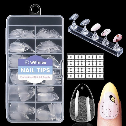 Short Almond Nail Tips: 240PCS Soft Gel Pre-Shaped Acrylic Fake Almond Nail Tips with Nail Stand, 12 Sizes Full Cover Clear Press on Nails for Girls Women Nail Art Design