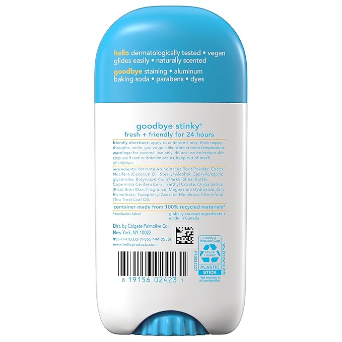 hello Sunny Daze Aluminum Free Deodorant for Women and Men with Shea Butter, 24-Hour Freshness, Baking Soda Free Deodorant, Dermatologically Tested, 2.6 oz Deodorant Stick, 2 pack