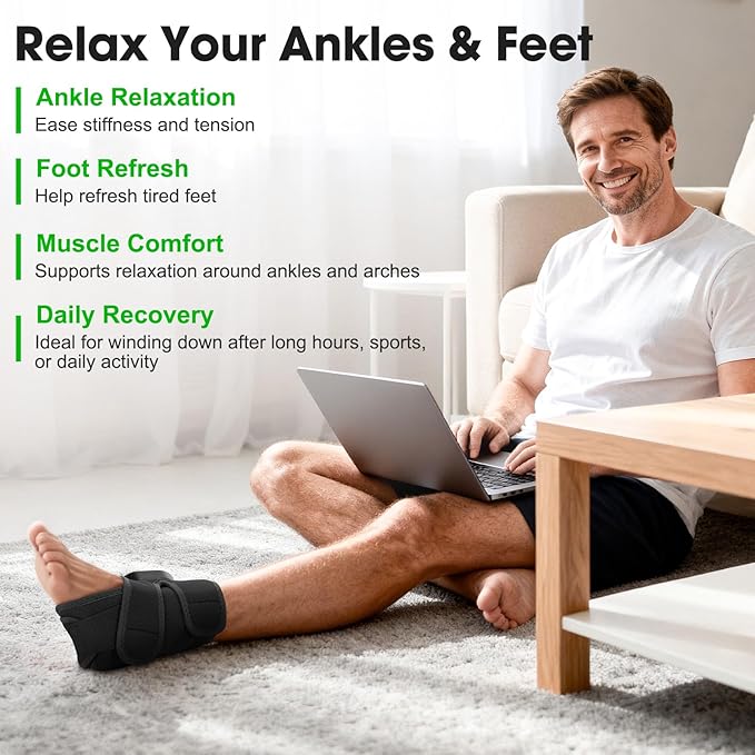 DeMoce Cordless Foot Ankle Massager for Pain Relief, Ankle Heating Pad, Ankles Heating Wrap, Massage Foot Heating Pad, 6 Heat Levels, 3 Vibration Modes, Adjustable Timer, Auto Shut Off