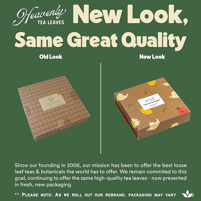 Heavenly Tea Leaves Organic Assorted 9 Loose Leaf Tea Gift Box (Approx. 90 Cups of Tea), Sampler Set of 9 Teas & Herbal Tisanes - Great Hot or Iced, High to No Caffeine