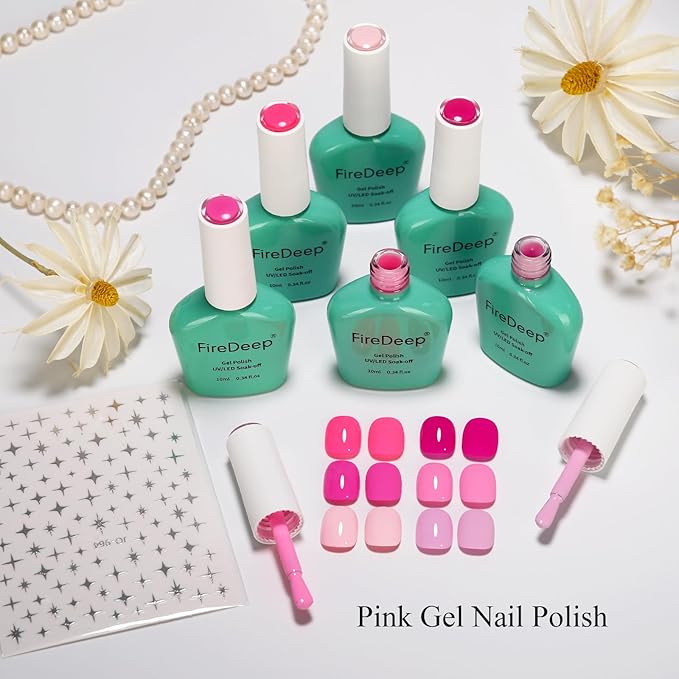 10ml Hema-Free Pink Gel Nail Polish Set 6 Colors Light Baby Blush Hot Pink Gel Polish Kit Soak Off Salon DIY at Home Gift for Women