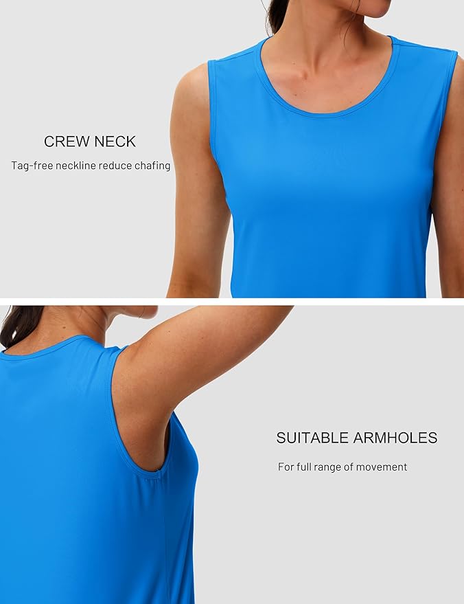 MAGCOMSEN Women's Workout Tank Top Athletic Muscle Sleeveless Crew Neck Shirt UPF 80+ Moisture Wicking Gym Running