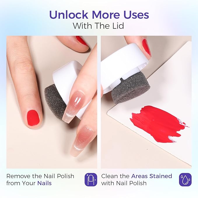 Nail Polish Remover Pot - 2 Pack Acetone-Free Sponge Soaker with Lid, 5-Second Fast Removal for Regular Nail Polish at Home, Salon & Travel