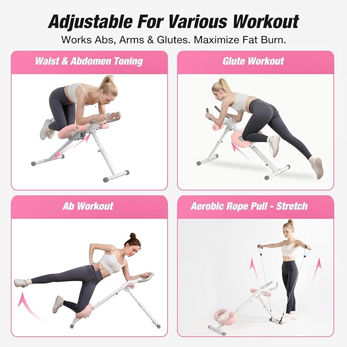 Ab Machine, Adjustable Ab Trainer, Foldable Core & Ab Workout Equipment with Knee Protection Function for Home Gym Fitness, Abdominal Trainer Machine for Women & Men