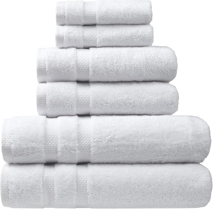 SOFE H&L | Olea Luxury Turkish Cotton Bath Towels Set of 6 : 2 Bath Towels 2 Hand Towels 2 Wash Cloths White | Thick, Premium, Soft, Durable, Absorbent - Hotel Quality Towel Sets for Bathroom