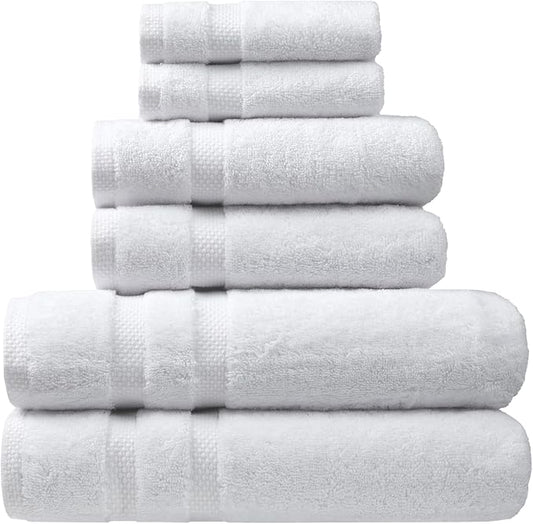 SOFE H&L | Olea Luxury Turkish Cotton Bath Towels Set of 6 : 2 Bath Towels 2 Hand Towels 2 Wash Cloths White | Thick, Premium, Soft, Durable, Absorbent - Hotel Quality Towel Sets for Bathroom