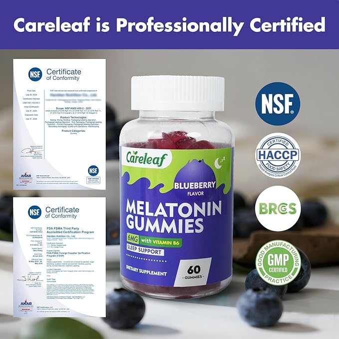 Melatonin Gummies Sleep Support for Men and Women Health Sleep with 6mg Melatonin&Vitamin B6 Blueberry Flavor 60 Count