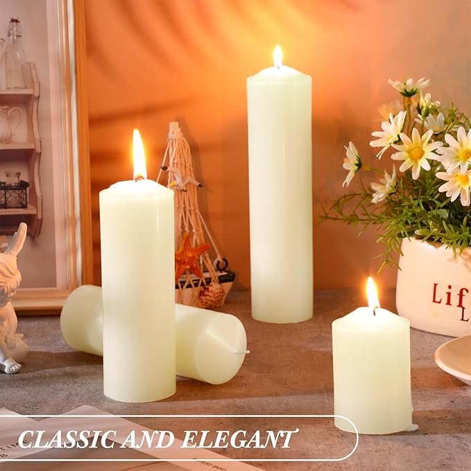 MTLEE 18 Pcs Set of 3 Pillar Candles Bulk 2 in x 3, 6, 8 Long Burning Clean Unscented Smokeless Pillar Candles for Wedding Emergency Lanterns Ceremony Party (Ivory White)