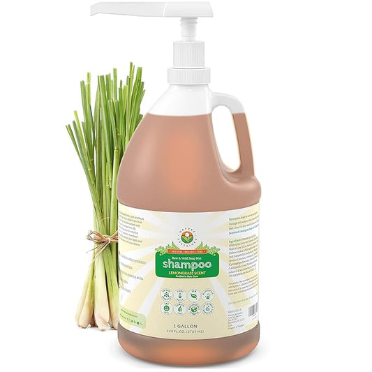 Nature Sustained Organic Shampoo - Raw & Wildcrafted with Probiotics, Hypoallergenic Natural & Sulfate Free Shampoo for Sensitive Scalp, Dry Hair, Dandruff, Gallon, Lemongrass