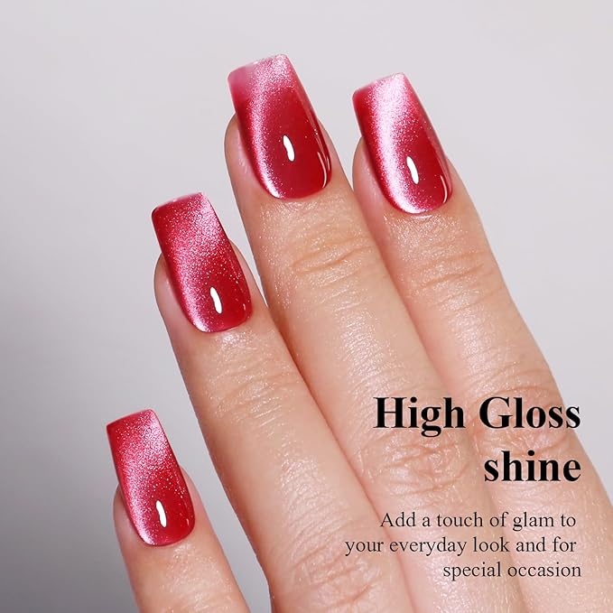 Imtiti Red Cat Eye Gel Nail Polish with Magnet, Holographic Glitter Shimmer Magnetic UV Gel Polish for Nail Art Soak off UV Led