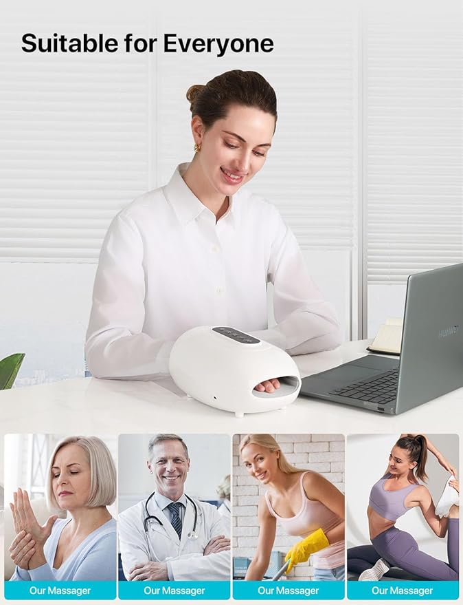 ALLJOY Roller Kneading Hand Massager for Arthritis and Carpal Tunnel Relief, Cordless Electric Hand Massager with Heat and Compression for Finger Numbness, Gifts for Women and Men (White)