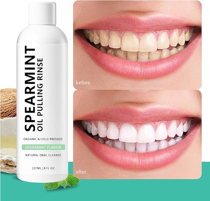 Spearmint Oil Pulling Mouthwash Rinse, Cold-Pressed Coconut Mouthwash, Fresh Breath & Oral Care, Cleans Deeply Gentle Yet Effective (1)
