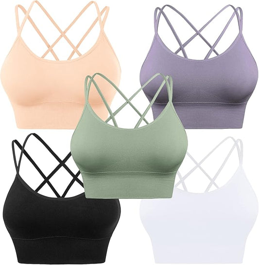 Evercute Cross Back Sport Bras Padded Strappy Criss Cross Cropped Bras for Yoga Workout Fitness Low Impact