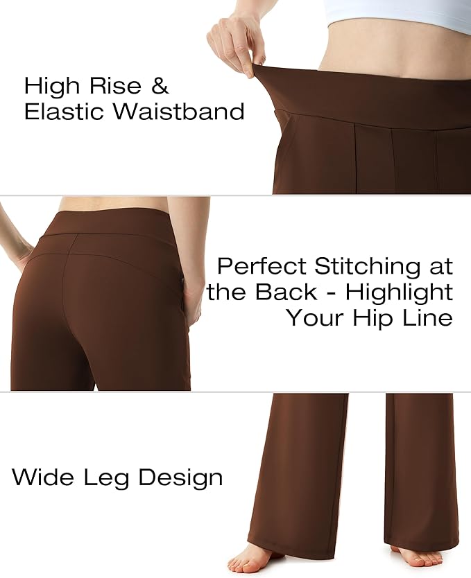 AFITNE Womens Wide Leg Yoga Pants with Pockets High Waist Stretch Dress Casual Pants Loose Lounge Sweatpants 28"/30"/32"