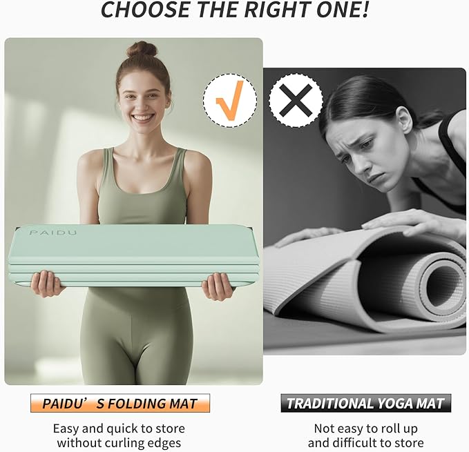 Foldable Fitness Yoga Mat | 2/5" (10MM) Extra Thick | SGS Certified Non-Slip TPE | 75x26" Extra Long-Wide | Portable & Easy Store | for Yoga, Pilates, Home Gym & Full-Body Workouts