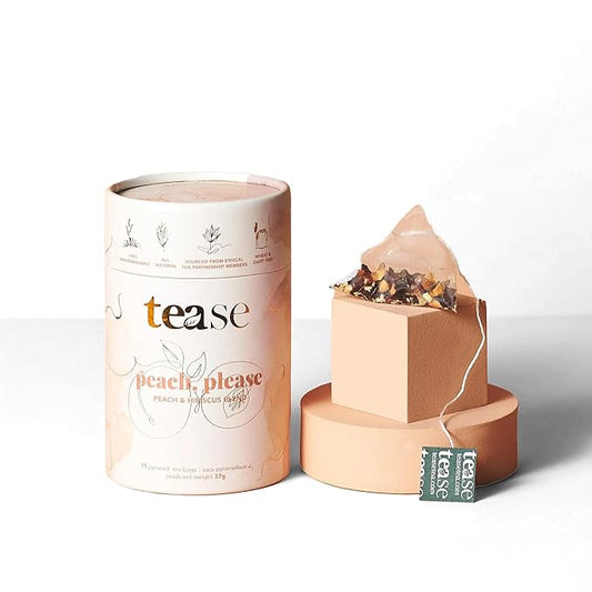 Tease Tea Peach Herbal Tea - Peach Please Caffeine Free Tea, Made with Organic Peaches, Hibiscus Flowers, and Rosehip, Hibiscus Tea Blend For Juicy Fresh Hydration And Glowing Skin