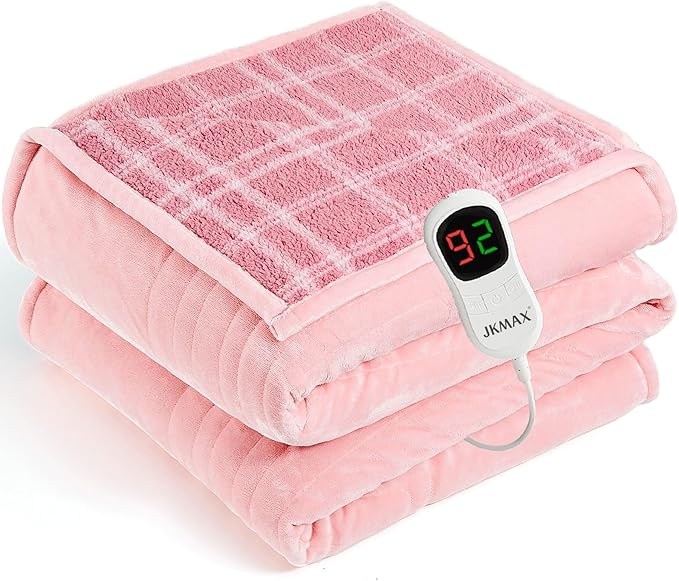 Heated Electric Blanket Twin Size - 62"x84" Flannel Heating Blanket with 10 Heating Levels & 5 Time Settings Over-Heat Protection, Winter Warmer for Adults with ETL Certification（Pink）