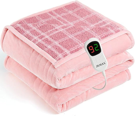 Heated Electric Blanket Twin Size - 62"x84" Flannel Heating Blanket with 10 Heating Levels & 5 Time Settings Over-Heat Protection, Winter Warmer for Adults with ETL Certification（Pink）