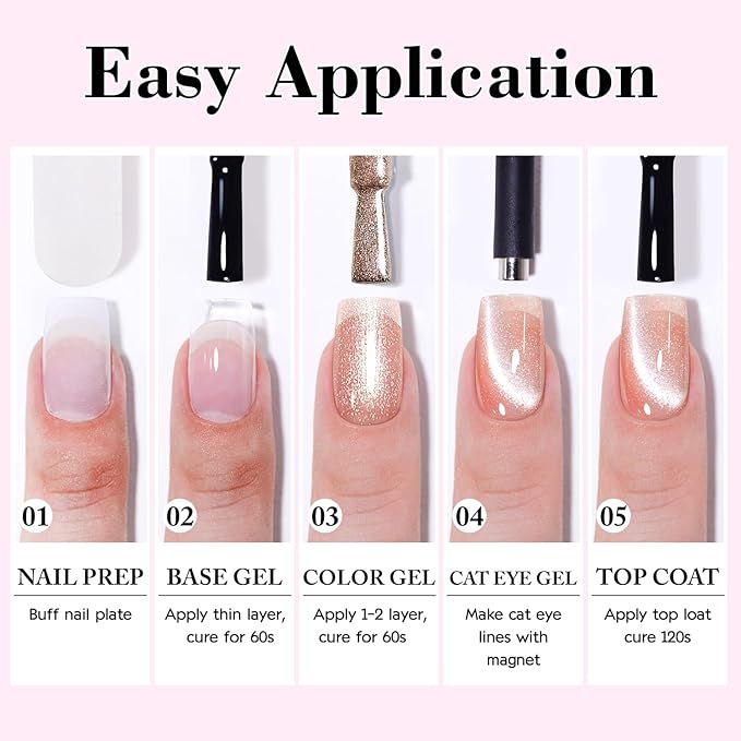 Double Rhythm 6 Colors Cat Eye Gel Polish Set Shimmer Glitter with Magnet Holographic Reflective Magnetic UV Nail Art Kit (6-Kit 14)