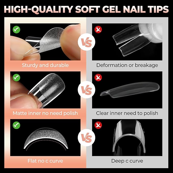 UNA GELLA Nail Tips Short Square, Pre-buff Matte Gel Nails Tips Short Square Nail Tips 120pcs Clear Full Cover False Fake Nails for Nail Extensions DIY Home Salon 12 Sizes for Women