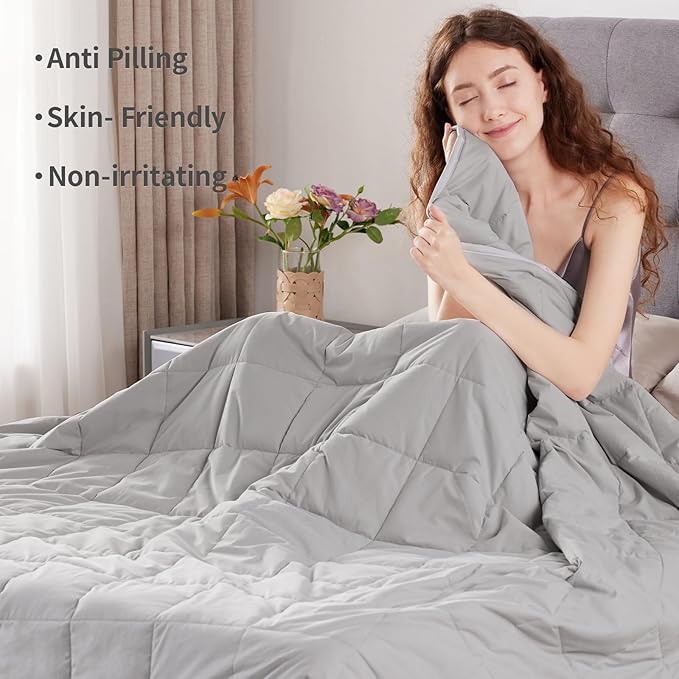 Weighted Blanket Queen Size (60"x80" 15lbs),Ultra Soft and Cozy Cooling Weighted Blanket Queen Size for Adult,Heavy Blanket with Machine Washable Soft Blanket, Stone Grey