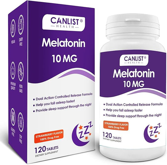 Extra Strength Melatonin 10mg Tablets, Sleep Support, Fall Asleep Faster, Non-Habit Forming Sleep Aids for Adults, Sleep Cycle Regulation, Vegan, Non-GMO & Gluten-Free, 120 Tablets