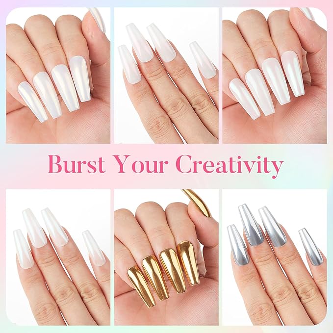 AIMEILI Pearl Chrome Nail Powder, Vegan, Cruelty Free, 8 Colors Aurora Metallic Holographic Mirror Effect Nail Art Pigment Iridescent Shell Glitter Nail Art