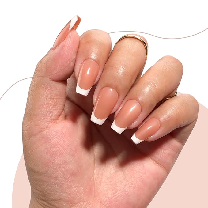 Canvalite French Tip Press on Nails Gel Nail Tips - 300Pcs Pre-Colored Quick and Easy Fake Nails with Designs Coffin Nails Tips Short Press on Nails DIY Nail Extensions, Nude White