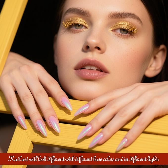 Artdone Green Aurora Chrome Nail Powder, Iridescent Unicorn Powder Metallic Mirror Effect Pigment Pearlescent Mermaid Pearl Glitter Dust Kit, Nail Art Decoration, Resin Craft