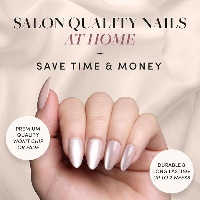 Glamnetic Press On Nails - The Vow | Short Almond Fake Nails, Nude with a Glossy, Velvet Finish, Salon Quality | 15 Sizes - 30 Nail Kit with Glue