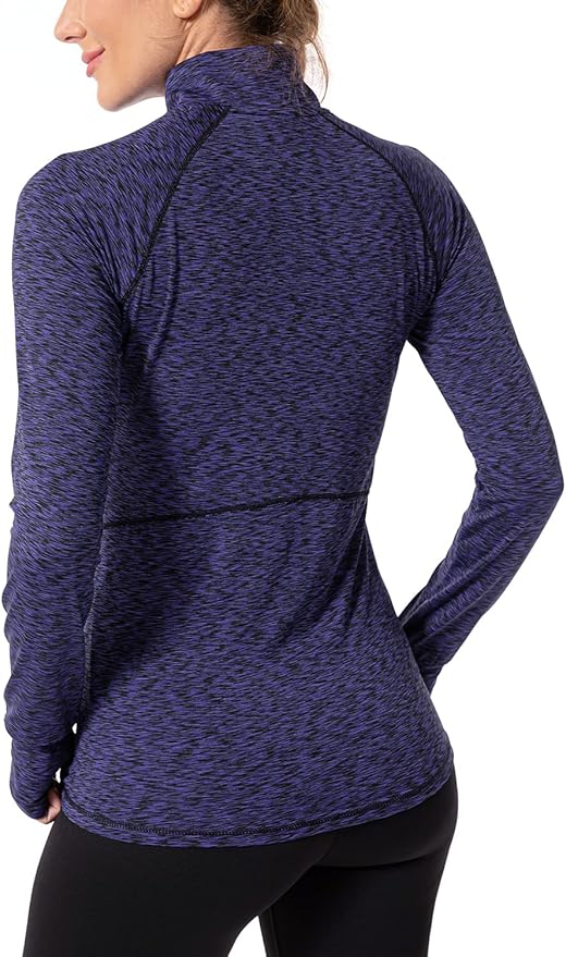 Zengjo Womens Quarter Zip Long Sleeve Workout Tops 1/4 Zip Running Pullover