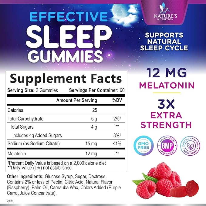 Sleep Gummies for Adults Extra Strength - 12 mg Melatonin Sleep Gummy Supplement, Melatonin Gummy for Occasional Sleep Support Supplement, Vegan, Non-GMO, Gluten Free, Gomitas para Dormir, 120 Gummies