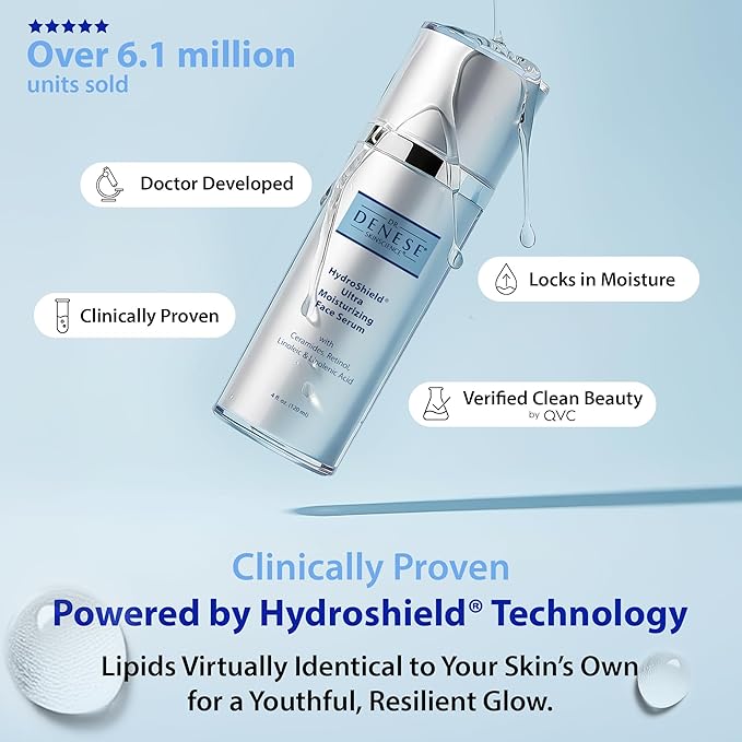 Dr. Denese SkinScience HydroShield Ultra Moisturizing Face Serum 4 oz – Retinol & Ceramide Formula for Deep Moisture, Smooth Radiant Skin, Fine Line Care – Dermatologist-Tested & Cruelty-Free