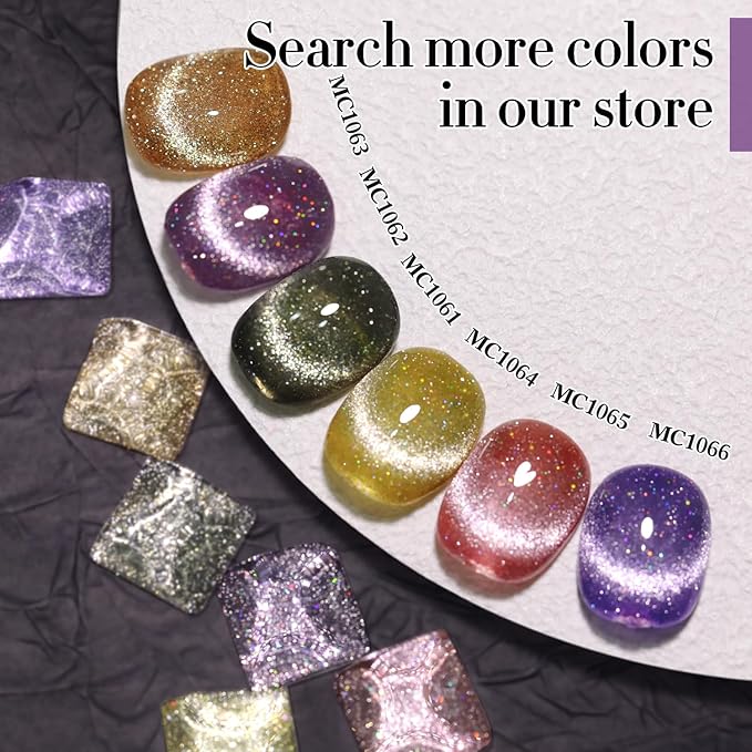 Double Rhythm 0.5 OZ Cat Eye Gel Polish with Magnet 15ML Holographic Glitter Shimmer Translucent Jelly Color Magnetic Nail Polish Salon DIY at Home (MC1062)
