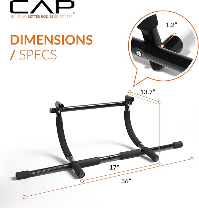 CAP Barbell Xtreme Doorway Pull-Up Bar | Portable Door Frame Chin-Up & Push-Up Bar for Home Gym | 300 lb Capacity Calisthenics Strength Equipment | No-Drill Indoor Workout Trainer