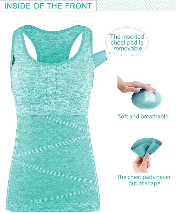 Disbest Yoga Tank Top, Women's Performance Stretchy Quick Dry Sports Workout Running Top Vest with Removable Pads