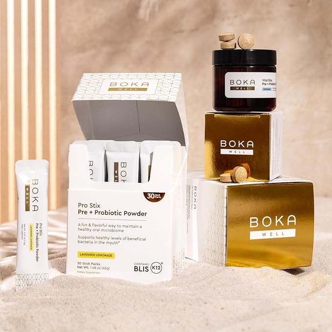 Boka Vital Bite Oral Pre + Probiotics - Sugar-Free Nut-Free Chewable Dental Probiotics for Teeth and Gums with BLIS K12, Vitamin D3 K2 for Men Women, Freshens Breath - Peppermint, 30 ct