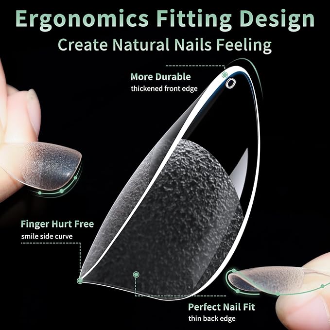 Long Stiletto Nail Tips, 216pcs Acrylic Fake Nails Gel Nail Tips Soft, Full Cover Pre-Shaped Matte Clear Press on Nails for Extension, Diy at Home Manicure 12 Sizes