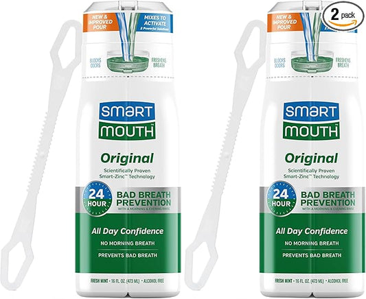 SmartMouth Original Activated Mouthwash & Tongue Cleaner, Bad Breath Support, Mint (Pack of 2)