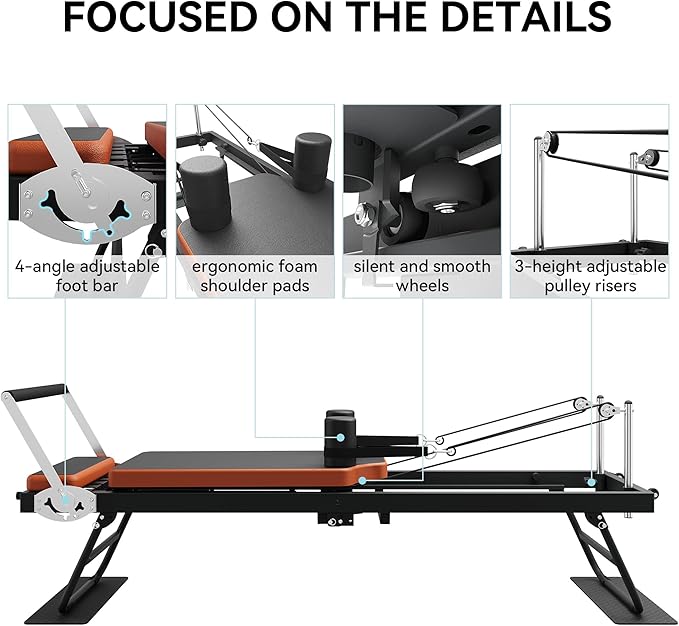 Pilates Reformer,Dpiolrcag Foldable Pilates Machine & Equipment for Home Use and Gym Workout, Suitable for Advanced and Beginners Users, Up to 250 lbs Weight Capacity