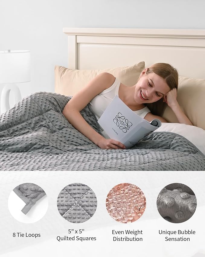 Mr. Sandman Weighted Blanket for Adults Queen, Minky Dots Heavy Blanket for Woman,Man Sleeping/Calm, Soft, Cozy and Cooling Weighted Throw Blankets, Machine Washable, 80 x 87in, 25 Pounds, Grey