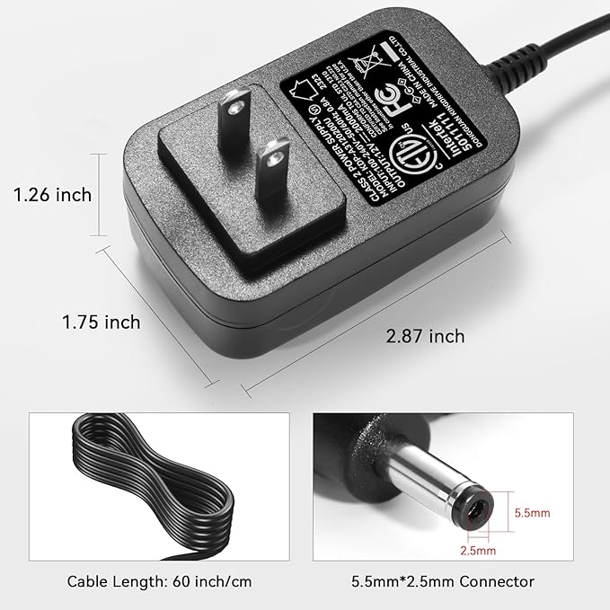 Makartt Original Power Charger Adapter for Malory Nail Drill, 12V 2A AC Battery Supply Cord for 30000RPM Rechargeable Electric File Manicure Tech Art Salon Home DIY Use