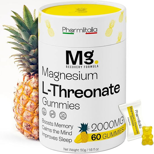 Magnesium L-Threonate Gummies for Adults & Kids 2000mg – Brain Supplements for Memory and Focus - Calm Magnesium Gummies for Improved Sleep and Healthy Mind - Pineapple Flavor 60 Count