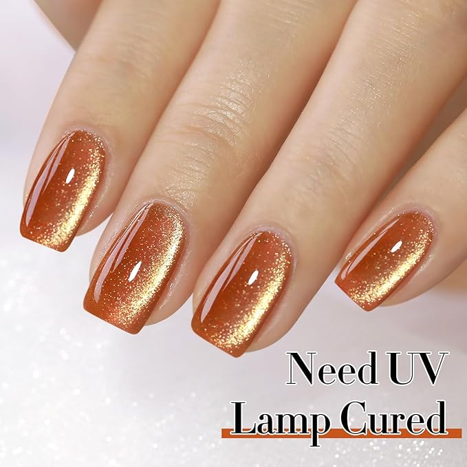 Double Rhythm 0.5 OZ Cat Eye Gel Polish with Magnet 15ML Holographic Glitter Shimmer Translucent Jelly Color Magnetic Gel Polish Salon DIY at Home (Brown-MC1030)