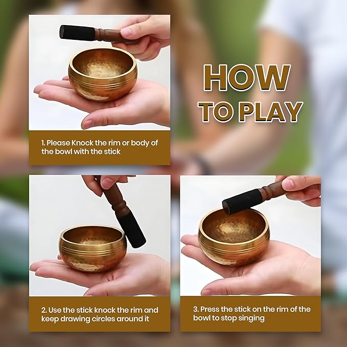 Wonders Ladies Tibetan Singing Bowl Set – Handcrafted in Nepal – Meditation Sound Bowl for Healing, Stress Relief, Chakra Balancing – Ideal Gift for Yoga Lovers, Women & Men(Buddha(Tibetian OM))