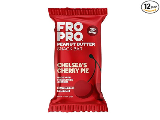 FROPRO Snack Bar - Peanut Butter Snack Bars - Gluten Free, Dairy Free, Soy Free, Non GMO, Plant Based Protein Snacks Bar - Crave-worthy | Chelsea's Cherry Pie, 12 Pack