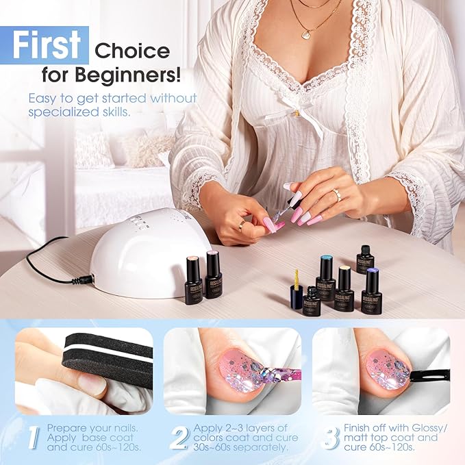 ROSALIND Glitter Sequins Gel Polish - 12 Colors Glitter Gel Nail Polish Set Stellar Shiny Effect Soak Off UV Set Super Sparkling Nail Art Collection Manicure Gift for Women