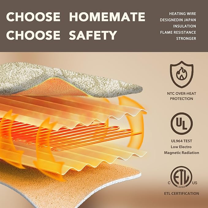 Homemate Electric Heated Blanket King - 100"x90" Heating Bed Blankets Throw with 10 Heating Levels 8 Hours Auto Off Fast Heating Over-Heated Protection Ultra Soft Warm Flannel ETL Certified