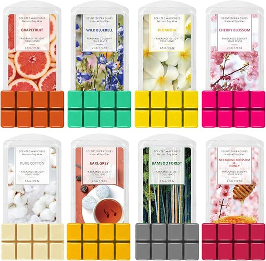 SCENTORINI Wax Melts Wax Cubes, Wax Melts for Wax Warmer, Grapefruit, Cherry Blossoms, Wild Bluebell, Plumeria, Earl Grey, Bamboo Forest, Nectarine Blossom & Honey, 8x2.5 oz