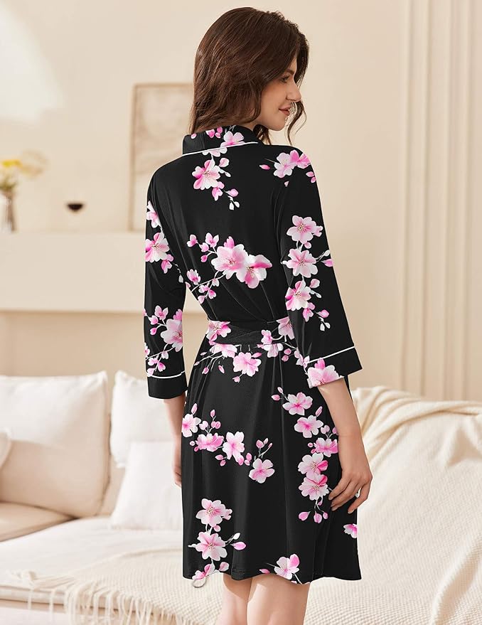 Ekouaer Women Robes Shawl Collar Bathrobe Short Kimono Robe Soft Knit Bathrobes Ladies Sleepwear with Pockets S-XXL